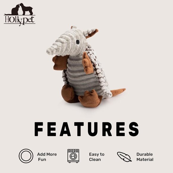 Plush Dog Squeaky Toy Stuffed Armadillo Animal Pet Puppy Chew Toys with Clean Te - Picture 6 of 8